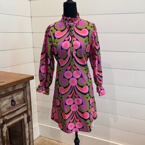 Flora Bea NYC Floral Mini Dress, Adjustable Waist, Gathered Sleeves, size Small